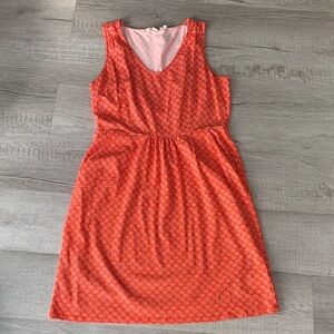Boden Coral Sleeveless V‑Neck Midi Dress with Scallop Print